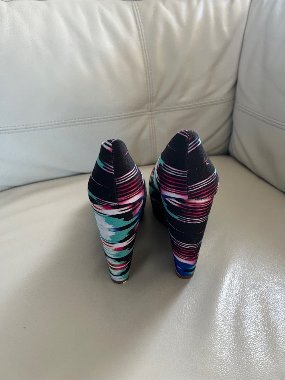 le chateau Black Multi-Color Striped Wedge Heels
